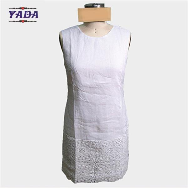 Ladies summer sleeveless loose a line cotton ladies office lady formal dress with lace design