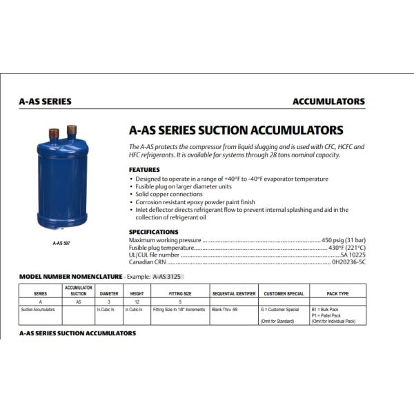 Emerson A-AS597 аккумулятор охладителя для всасывающей линии с 9 в высоте