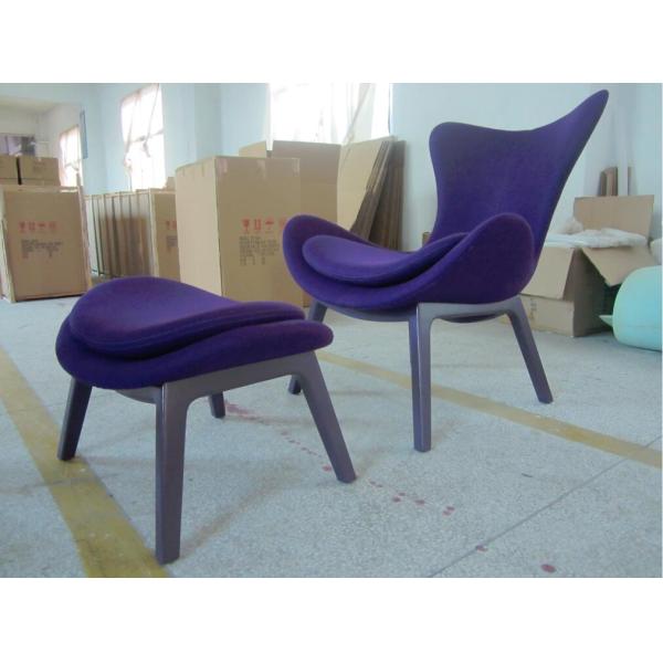 Cosy Seat Fabric Lazy Arm Chair , Leisure Wooden Lounge Chair With Ottoman