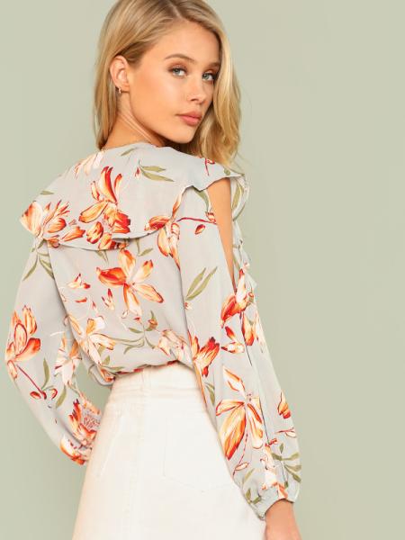 Blusa das mulheres do verão da cópia floral da forma com plissado