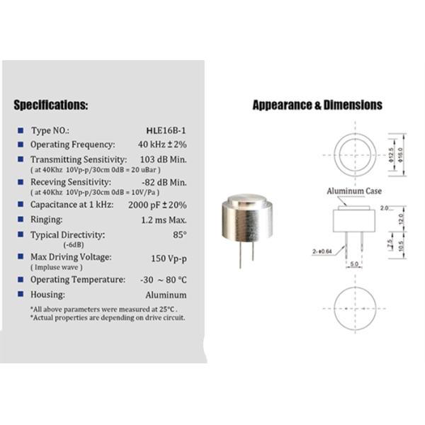 Waterproof IP68 40khz Diameter 16mm Ultrasonic Parking Sensor