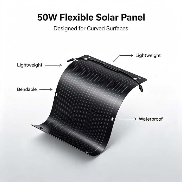50W Portable Flexible Solar Panel, High‑Efficiency Waterproof Solar Charger for Yacht, RV, Camping Emergency Power