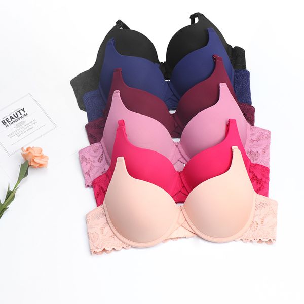Women's Underwire Push-Up Bra Adjustable Straps Breathable Knitted Everyday Style with Lace Decoration Bra for Women