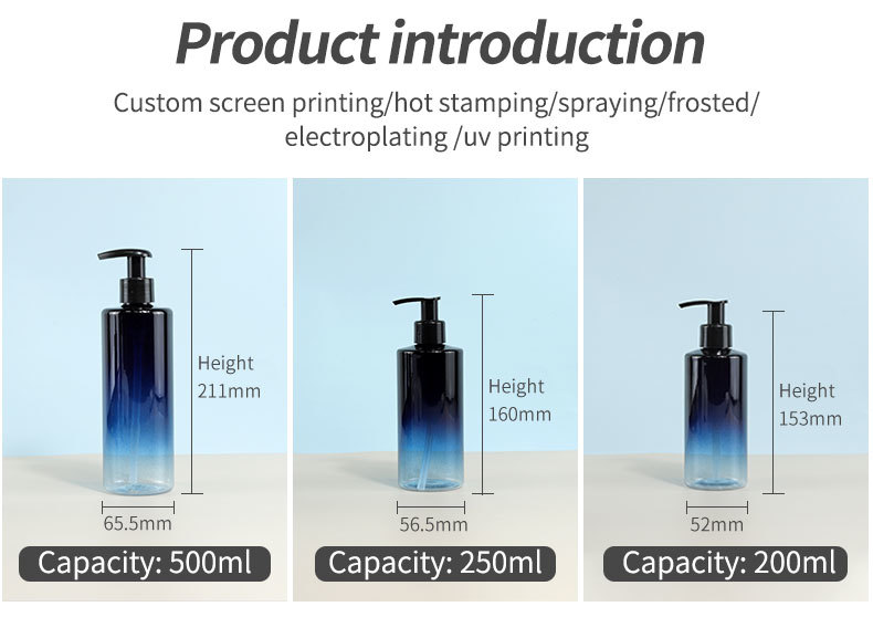 PET Cosmetic Shampoo & Shower Gel Bottles with Pump Sprayer Screen Printing JJC-002 Model-Factory Direct Supply (200-500ml)