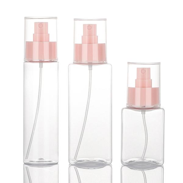 120ML Clear Plastic Square Pink Pump Spray Bottle For Toner