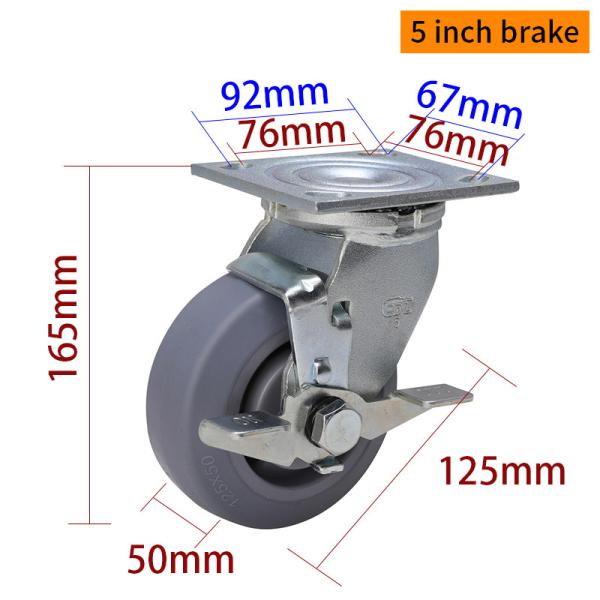 125mm Heavy Duty Casters 5 Inch Swivel Casters With Brake 735-56