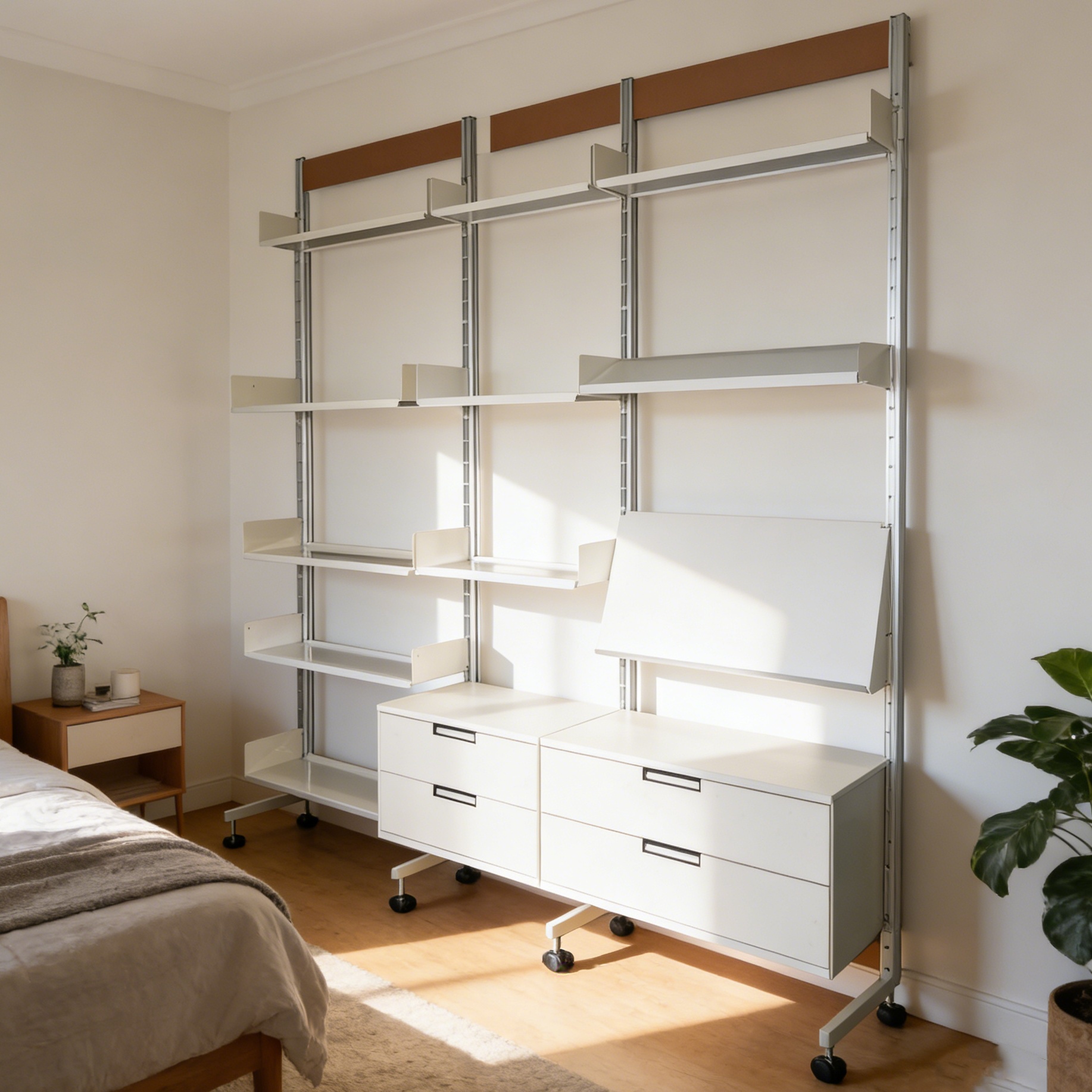 Wall-Mounted 5-Layer Modular Shelf White Bedroom Floating Shelves Adjustable Modern Steel Modular Wall Unit Drawer for Clothing
