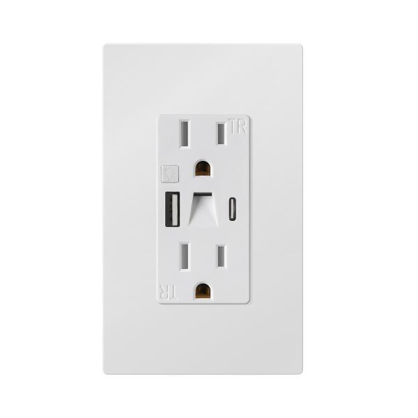 Plastic USB Power Outlets 15A 125V Power Outlet With Night Light