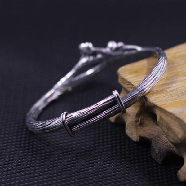 Sterling Silver Bangle Cuff Bracelet Engraved Flower Vintage Jewelry (049093W)