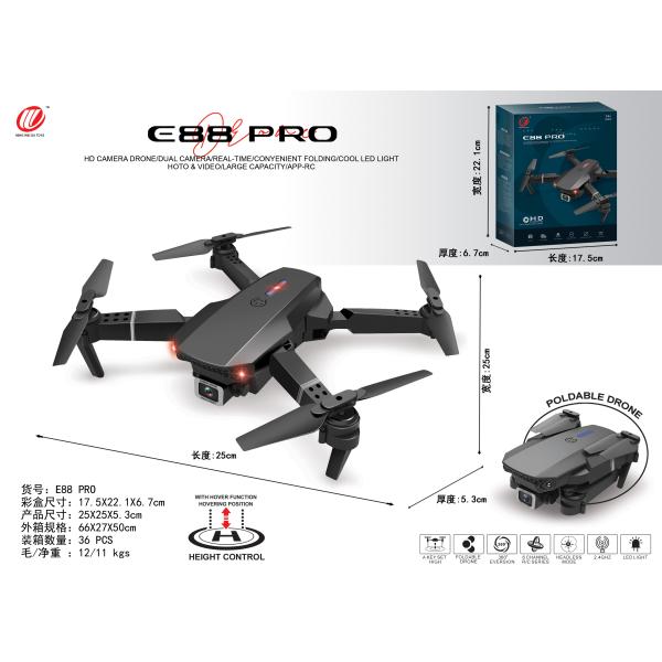 Beginner's Choice E88 Pro Drone with Adjustable Camera Angle and Multi-Point Route Planning Supported by 3XAA Controller Battery