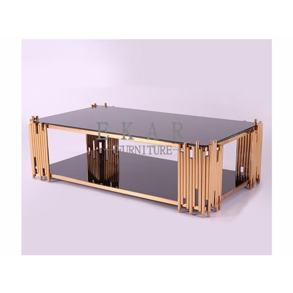 Rose Golden Metal Table Leg and Tempered Glass Living Room Coffee Table