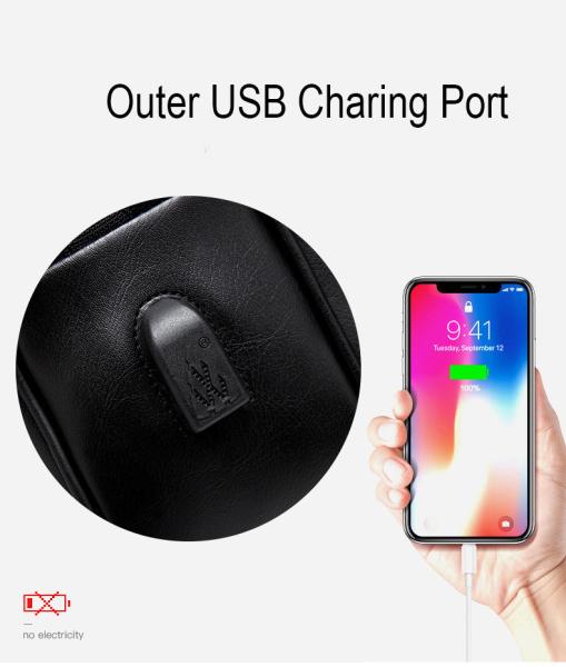 Pu Leather Waterproof Custom Travel Backpack Purse Laptop USB For Man 42x32x14cm