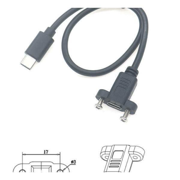 30cm 50cm Panel de tornillo montado de hombre a mujer USB Tipo C 3.1 cable de extensión