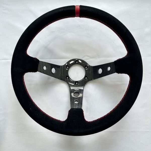 Carbon Fiber Drift Steering Wheel Universal Black Suede With Red Stitching