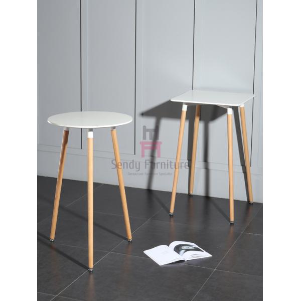 2ft White MDF Restaurant Bar Tables H 100cm With Solid Wood Legs