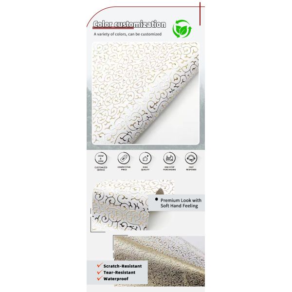 Wholesale PVC Golden Film Embossed Style Artificial Synthetic Leather for Bag Packaging Box Shoes Notebook Fabric