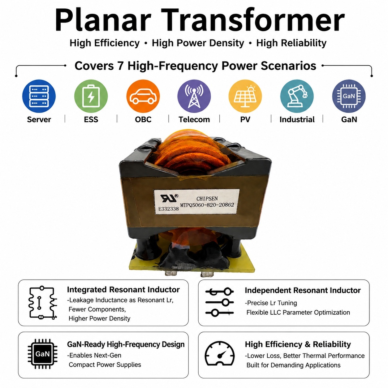 High Power 3000W 5000W 8000W Low Profile Planar Transformer For Renewable Energy