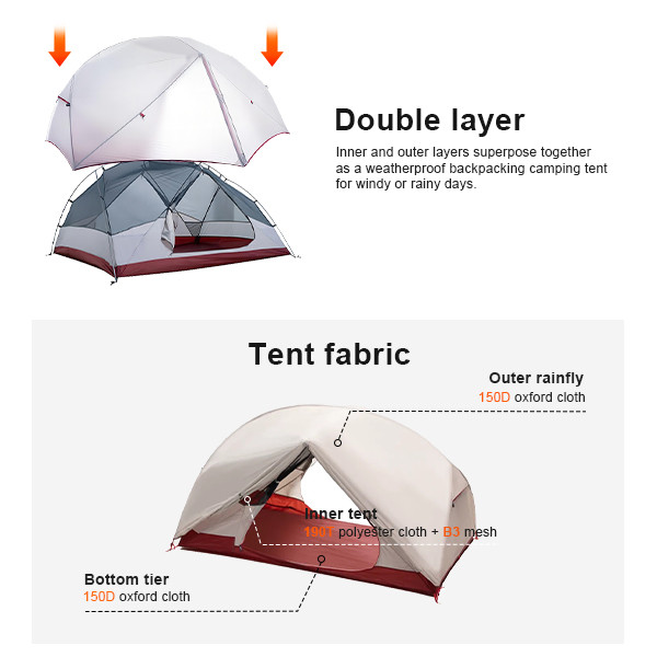 Oxford Cloth Camping Outdoor Tents Two Person Camping Tent Backpacking Tent 2.50kg