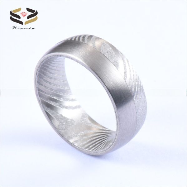 Men Fashion Jewelry 8mm Damascus Steel Ring Inlay Silver Tungsten Loop Wedding Band with Jewelry Main Material and Pearl Type Other