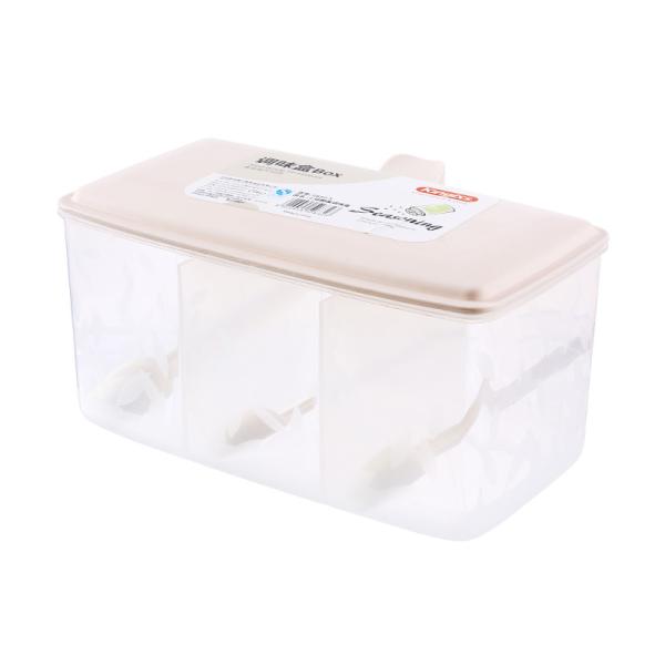 3 Compartment Rectangle Kitchen Seasoning Box With Spoon