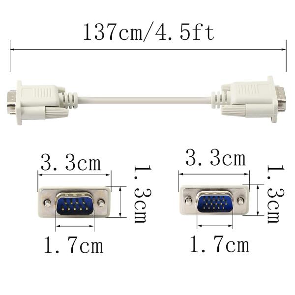 Rs232 9 Pin Male To 15 Pin Male Vga Cable 4.5ft 137cm Length