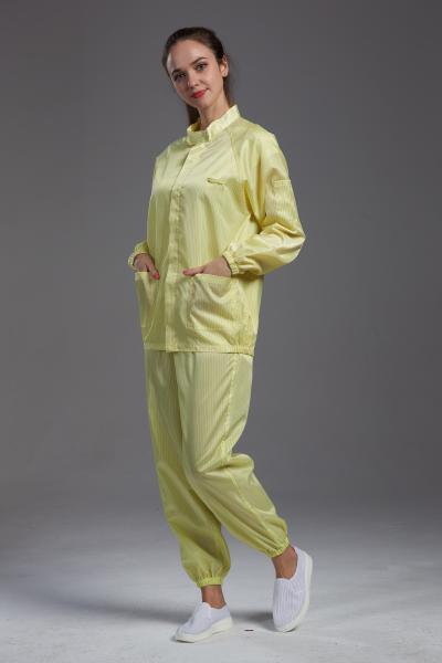 Yellow Unisex Clean Room Garments Anti Static With Straight Open Buttons