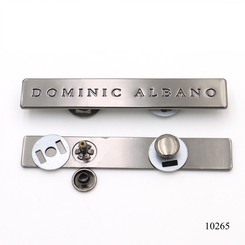Custom Engraved Zinc Alloy Square Logo Tag with Rivets | Metal Handbag Hardware