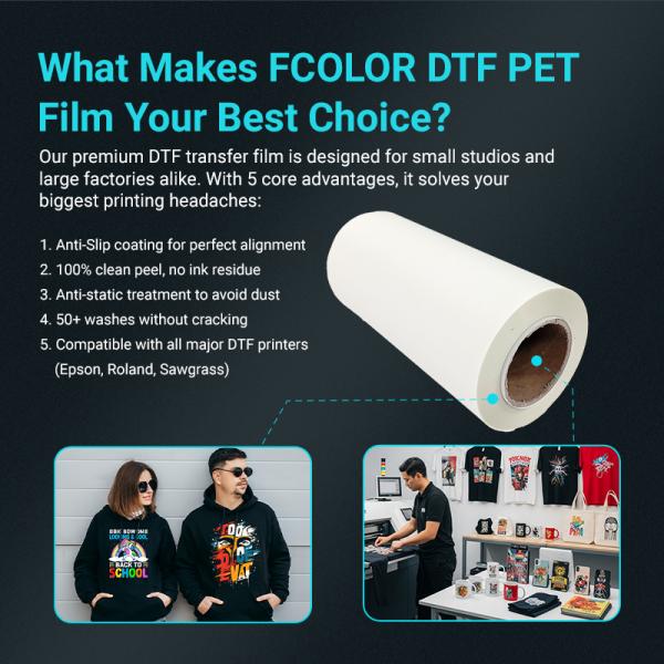 Heat Transfer PET Film Roll 60cm 30cm 100m Anti-Static DTF Film Double Sided Matte High Color Release for Epson I3200 XP600
