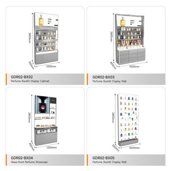 Cosmetic Display Cabinet Grey Wooden Simple Counter With Light Box For Luxury Display Cabinet And Branding Shop Rack