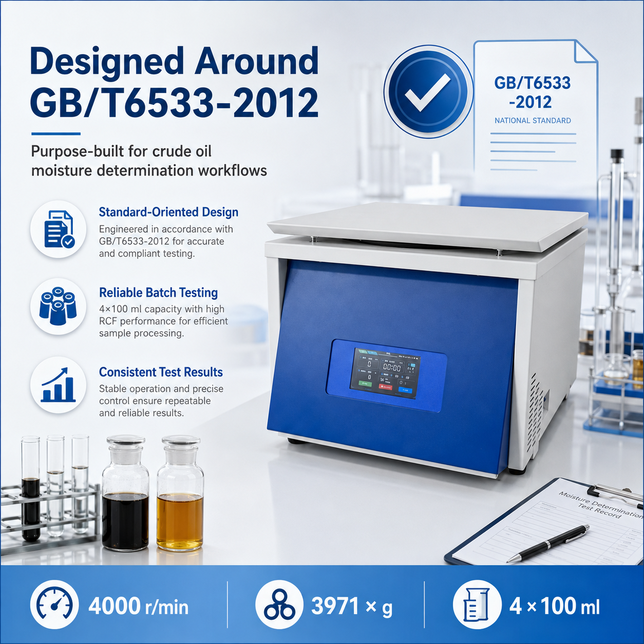 Cenlee Heated Oil Test Centrifuge with Temperature Control Room Temp to 80C for Petroleum Refinery Research Laboratory 4000rpm