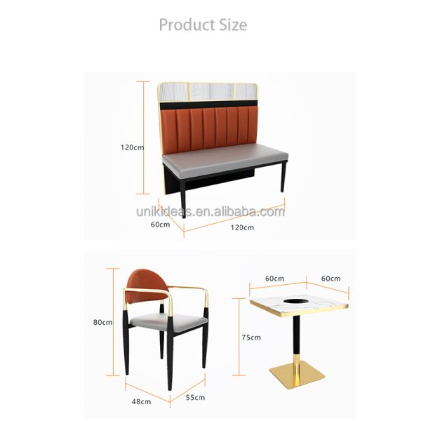Commercial Restaurant Booth Table and Chair Set Modern Marble Top Dining Table Banquette Seating for Cafe Bar Dining Space