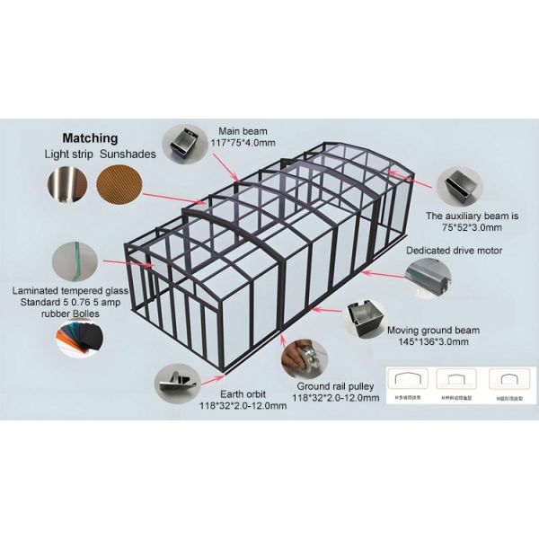 Movable Foldable Aluminum Pool Enclosure Electric Retractable Sun Room Smart Automatic Garage Carport for Residential Hotel Use