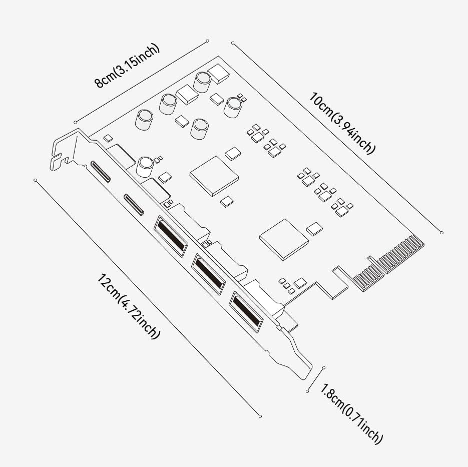 Black PCIe To USB Card 5 Ports PCI Express X4 Adapter USB 3.2 Gen 2 Dual USB C Triple USB A
