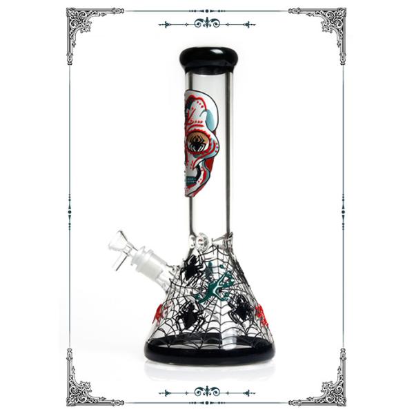 PHOENIX STAR 7MM Beaker Glass Bong Smoking Water Pipe Skull Pattern Pipes