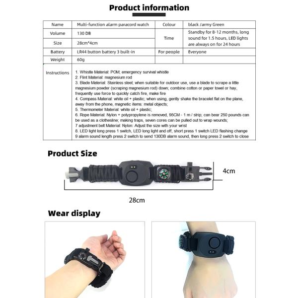 Balck Emergency Paracord Survival Watch Cool Camping Accessories Built In Battery