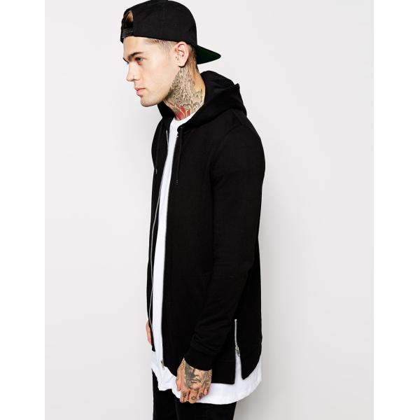 High quality american size black cotton french terry fashion long side zipper sweater for men