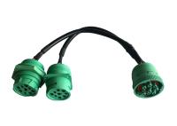 Green Deutsch 9 Pin J1939 Female to J1939 Male Square Flange and Threaded J1939 Male Split Y Cable