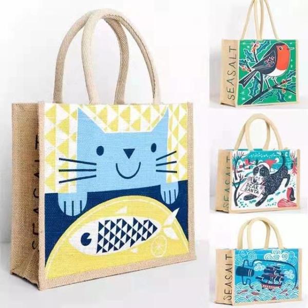 12colors Printing Waterproof Burlap Tote Bag Hemp Material