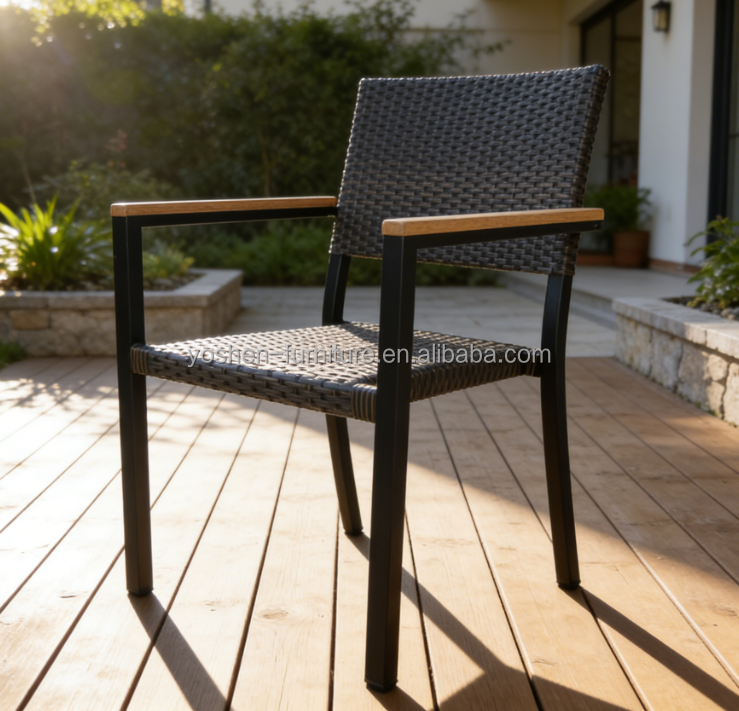 Yoshen French Bistro Dining Arm Chair  Rattan Comfortable Waterproof Contemporary Design Outdoor Hotel Restaurant