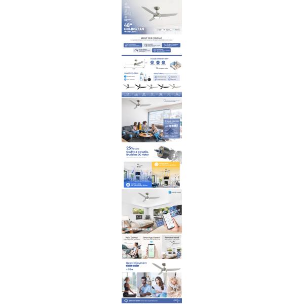 48-Inch ABS Blade Ceiling Fan Light with DC Motor and Remote Control for Air Cooling