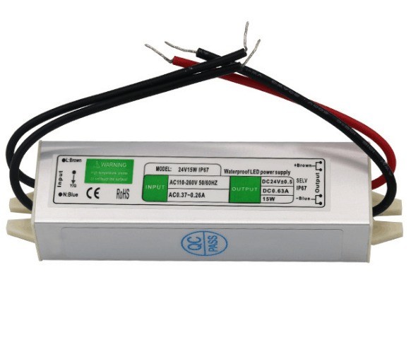15W Waterproof Power Supply Driver for LED Strip Single Output 12V 24V DC