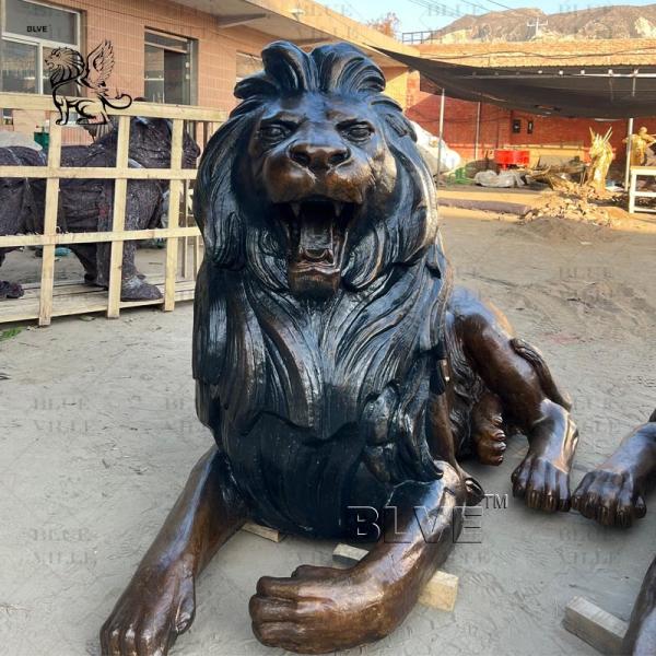 Brass Bronze Lion Statues Life Size Metal Entrance Animal Large Sculptures Outdoor Decoration Custom