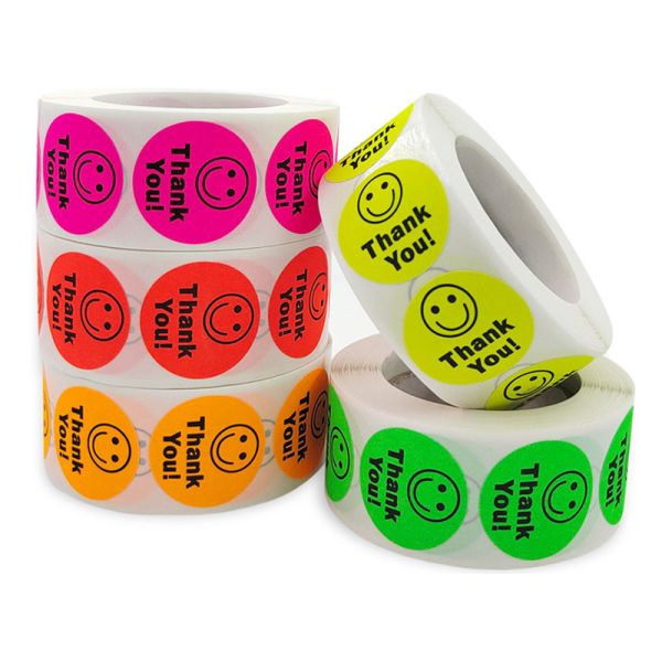 CMYK Colorful Waterproof Round Thank You Sticker Labels 1Inch Smile Face
