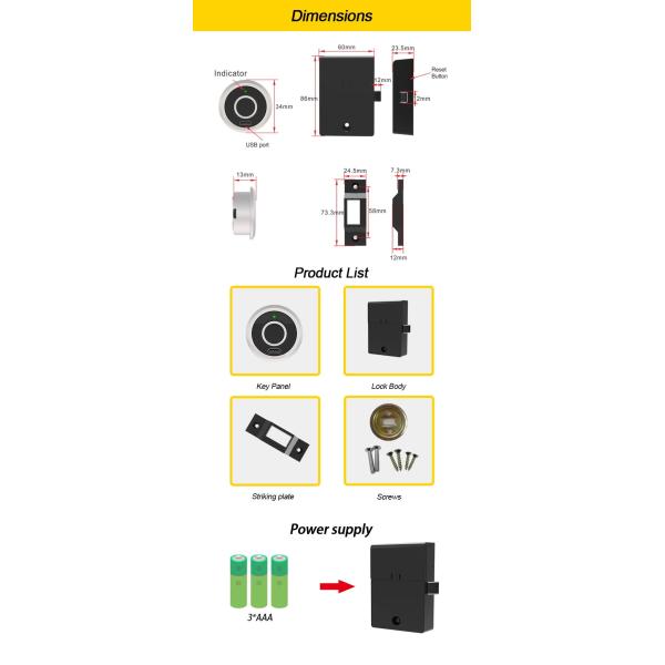 Keyless High Safety Smart Fingerprint Cabinet Furniture Locks for Security Management