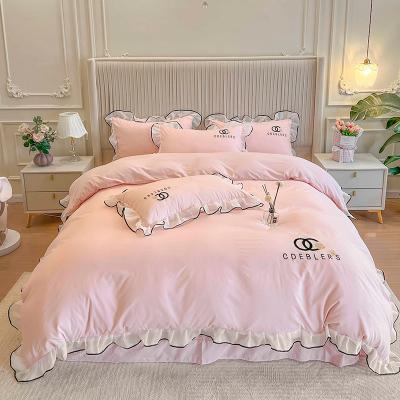 Set de roupa de cama de bordados para King Size Comforter em seda de algodão lavado de luxo