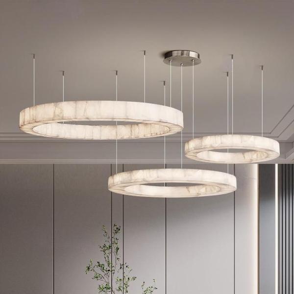 Специальное европейское современное уникальное кольцевое освещение белое естественное светодиодное алабастровое люстра для гостиной