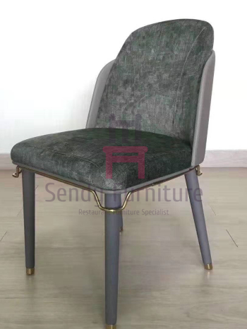 Leather / Fabric Seat Wood Restaurant Chair Curved Backrest With Gold Hardware