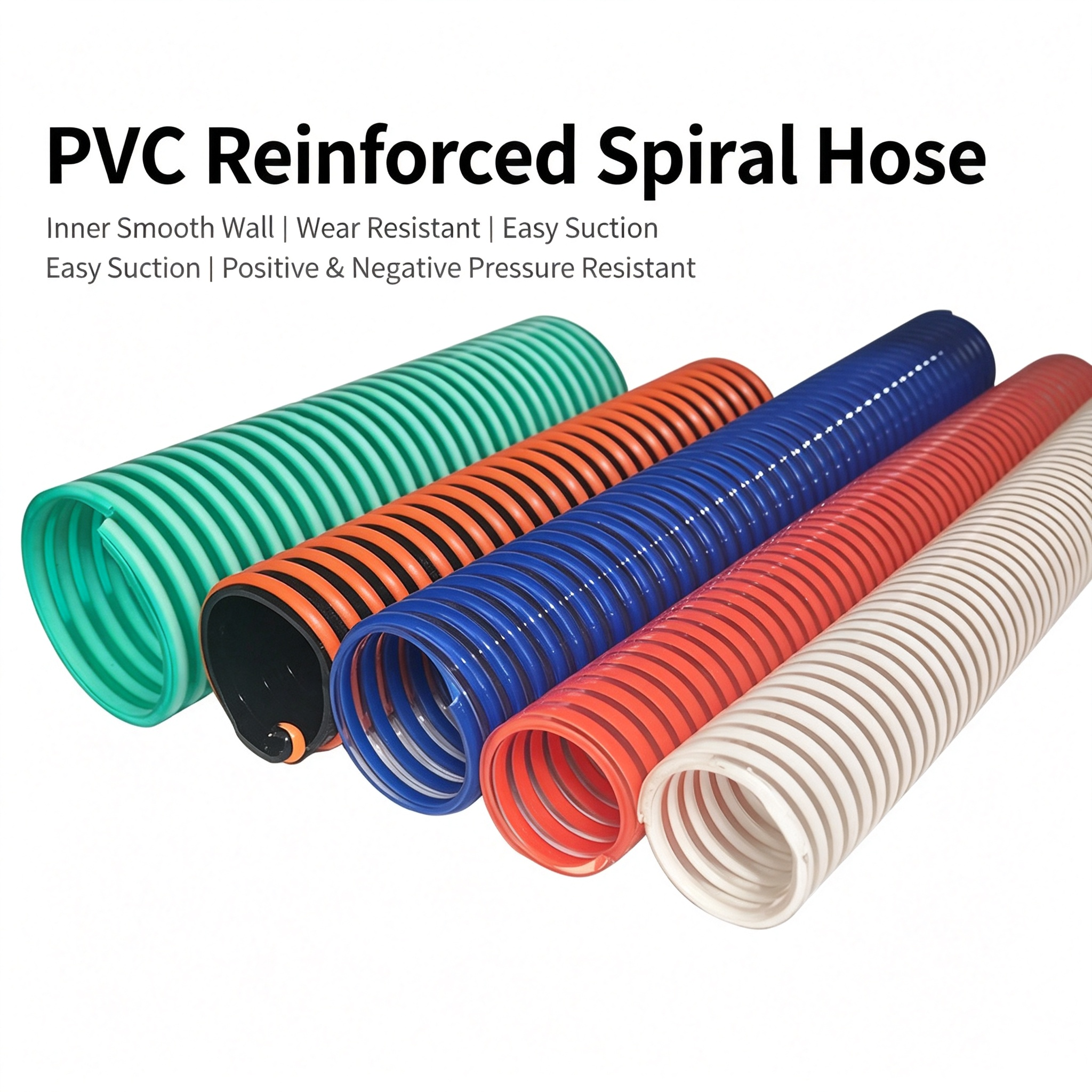 Heavy-duty flexible PVC spiral rib reinforced hose industrial water pump grain sewage vacuum suction hose