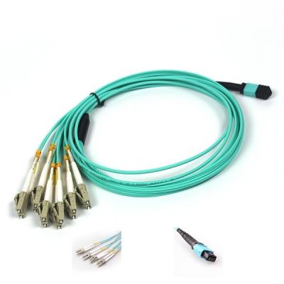 12F LC MM Fanout MPO Fiber Optic cable MTP Jumper Aqua Jacket In Data Center