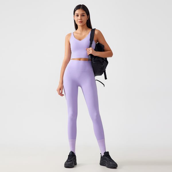 Magenta Workout Set Naked Feel Shaping Fabric Sports Bra with Removable Pads